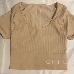 OFFLINE by Aerie Ribbed Knit Cropped T-Shirt Pink  Short Sleeve Size M